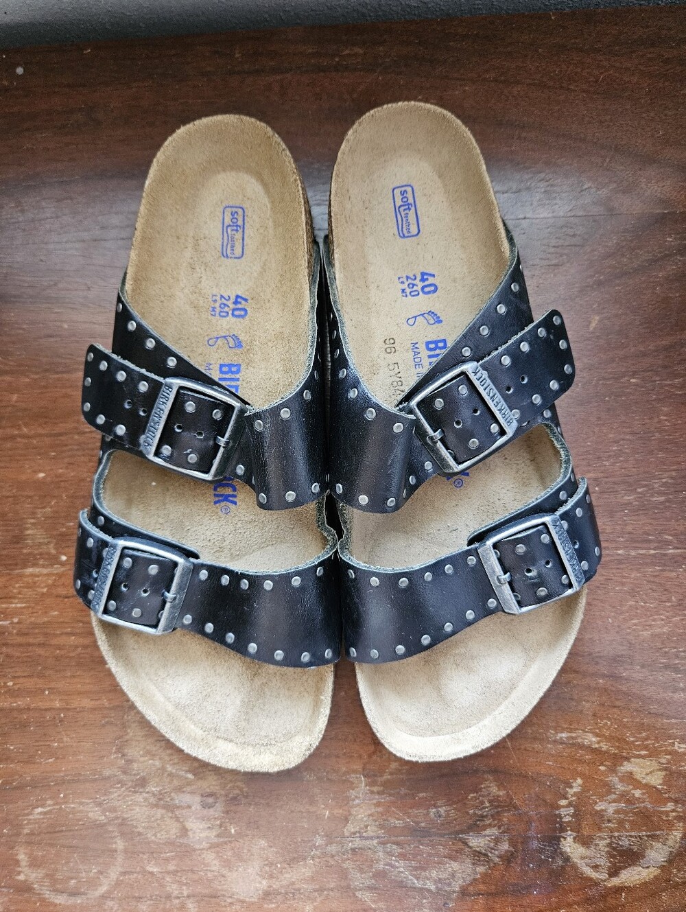 Birkenstock Arizona Black Leather Injected Rivets 40 R - Picture 2 of 5